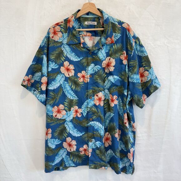 Tommy Bahama Shirt Island Zone Silk Blend Hawaiian Blue Button Up XXL - Picture 1 of 11